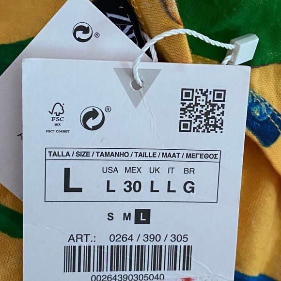 NWT. Zara Yellow Printed Short Sleeve T-shirt. Size L. - Picture 5 of 7